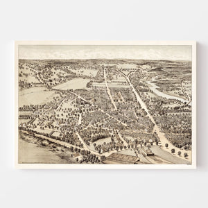 Vintage Map of Dedham, Massachusetts 1876