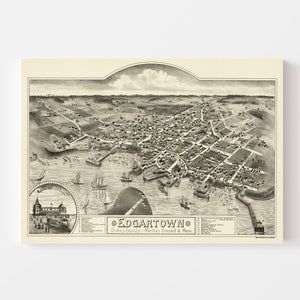Vintage Map of Edgartown, Massachusetts 1886