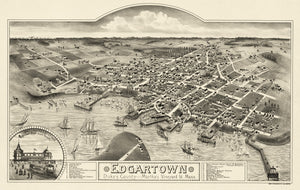 Vintage Map of Edgartown, Massachusetts 1886