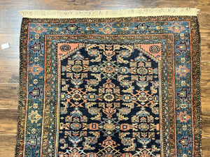 Antique Persian Tribal Rug 5x7, Navy Blue & Pink, Hand Knotted Handmade 1920s Wool Rug, Allover Pattern, Persian Hamadan Rug