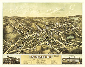 Vintage Map of Spencer, Massachusetts 1877