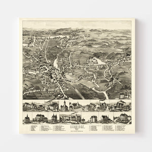 Vintage Map of Uxbridge, Massachusetts 1880