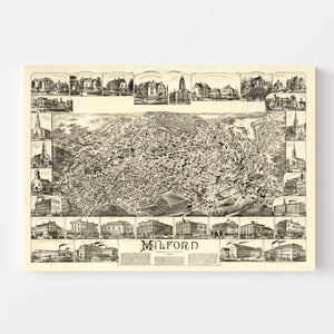 Vintage Map of Milford, Massachusetts 1888