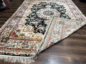 Silk Indian Kashmiri Rug 9x12, Vintage Hand Knotted Carpet