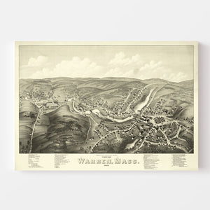 Vintage Map of Warren, Massachusetts 1879