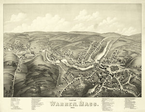 Vintage Map of Warren, Massachusetts 1879