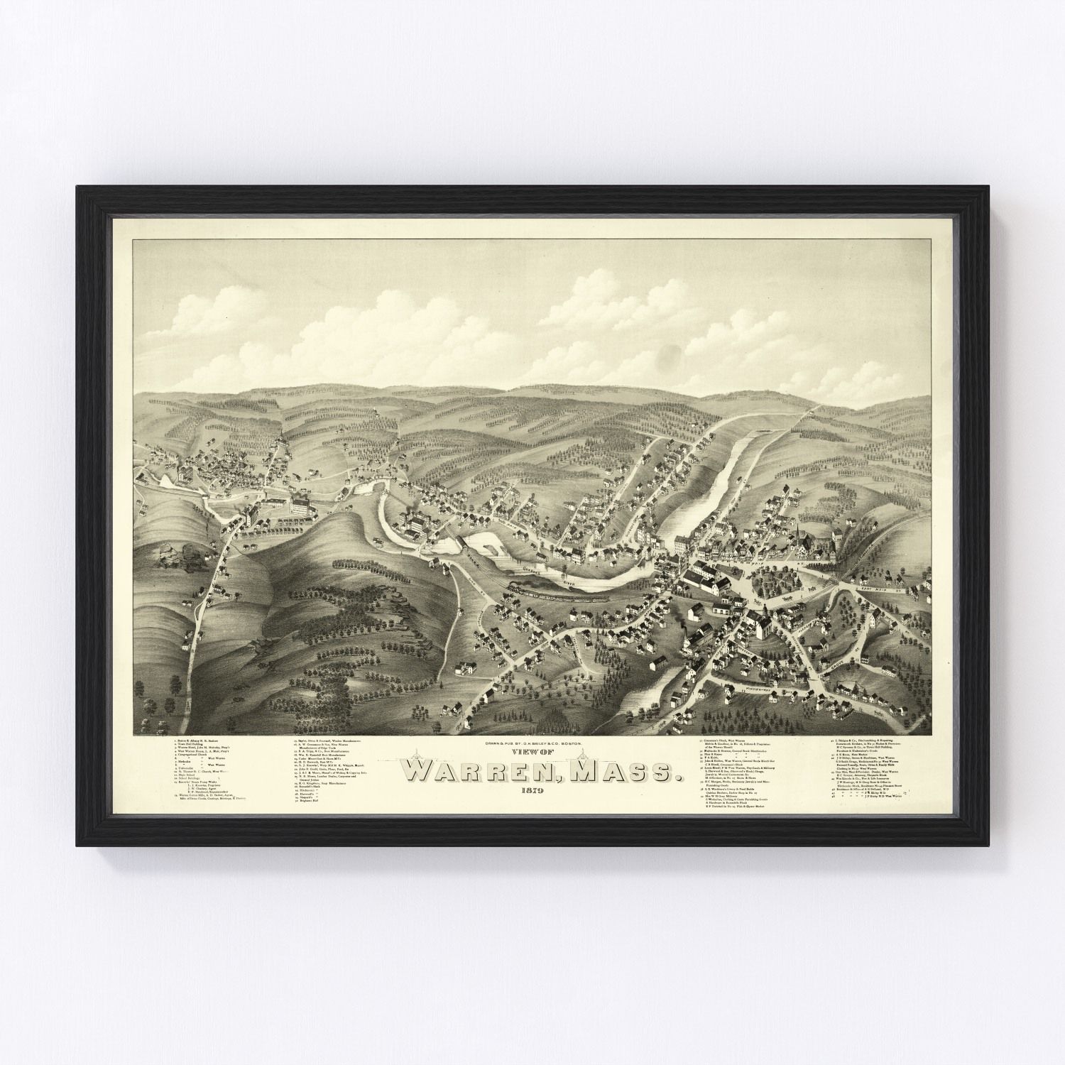 Vintage Map of Warren, Massachusetts 1879