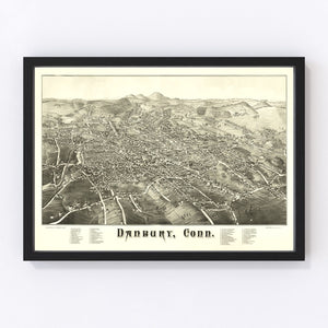 Vintage Map of Danbury, Connecticut 1884
