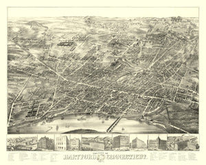 Vintage Map of Hartford, Connecticut 1877