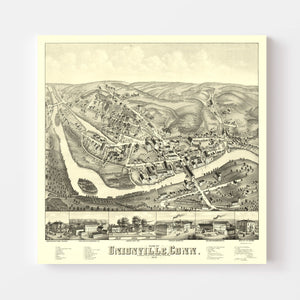 Vintage Map of Unionville, Connecticut 1878