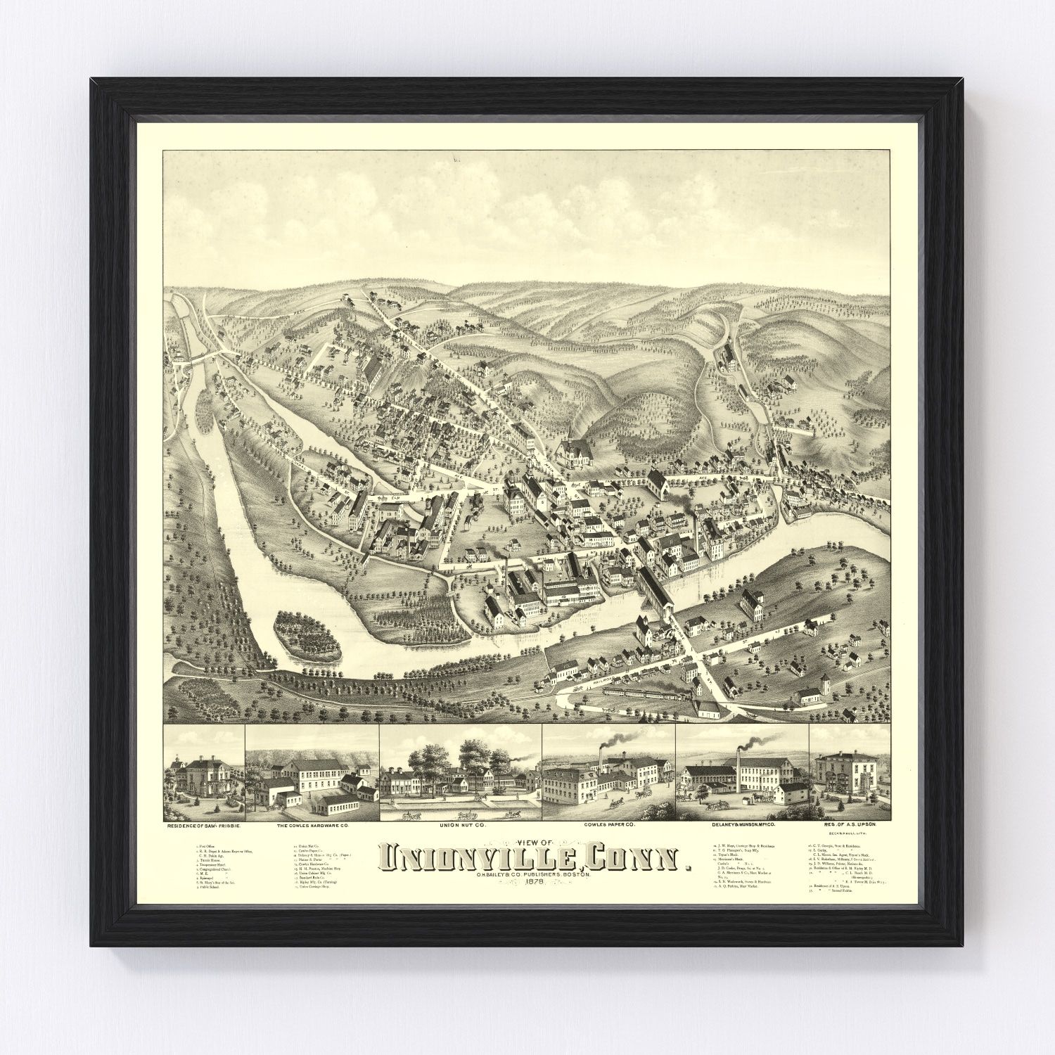 Vintage Map of Unionville, Connecticut 1878