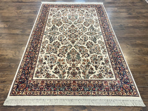 Karastan Rug 5.9 x 9, Ivory Sarouk #760, Wool Vintage Original Collection 700 Series