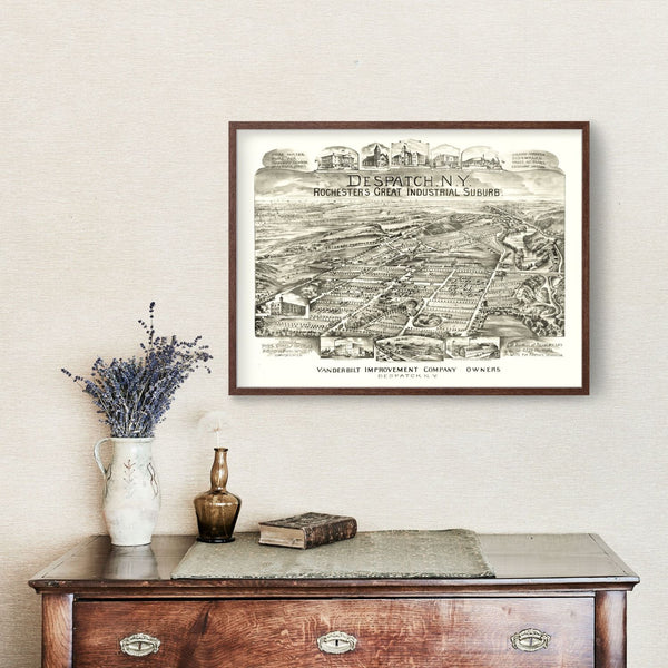 Vintage Map of Despatch, New York 1890 - Home and Tower