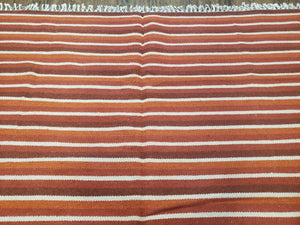 Large Striped Woolen Handmade Throw Blanket, Twin Size Bedding Hand-Woven, Indian Kilim Area Rug, 6x8 - 7x8, South American Style Textile