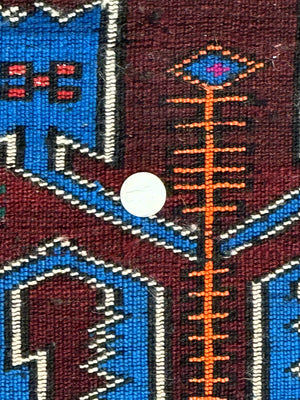 Persian Tribal Rug 1.8 x 2, Small Balouchi Rug, Unique Design, Burgundy and Blue