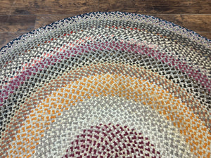 Large American Braided Rug 9x9, Multicolor Vintage Braided Carpet