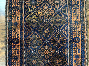 Small Antique Persian Rug 2.7 x 4.7, Handmade Wool Rug, Navy Blue, Balouch Rug, Tribal Rug