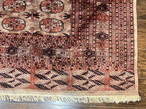 Pakistani Bokhara Turkoman Rug 7x10, Handmade Vintage Wool Carpet, Brown-Red