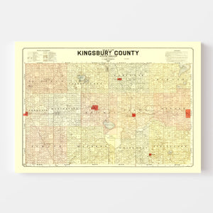 Vintage Map of Kingsbury County, South Dakota 1899