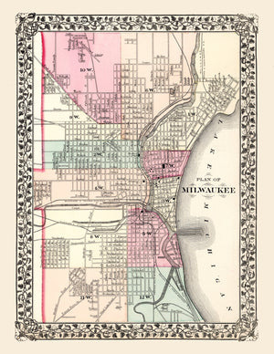 Vintage Map of Milwaukee, Wisconsin 1877