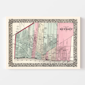Vintage Map of Detroit, Michigan 1877