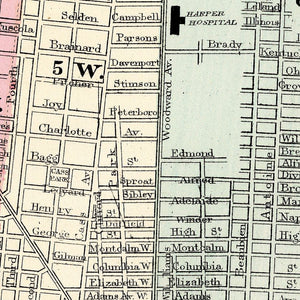 Vintage Map of Detroit, Michigan 1877