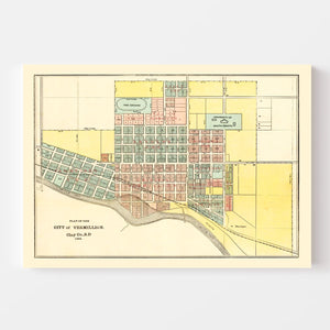 Vintage Map of Vermillion, South Dakota 1894