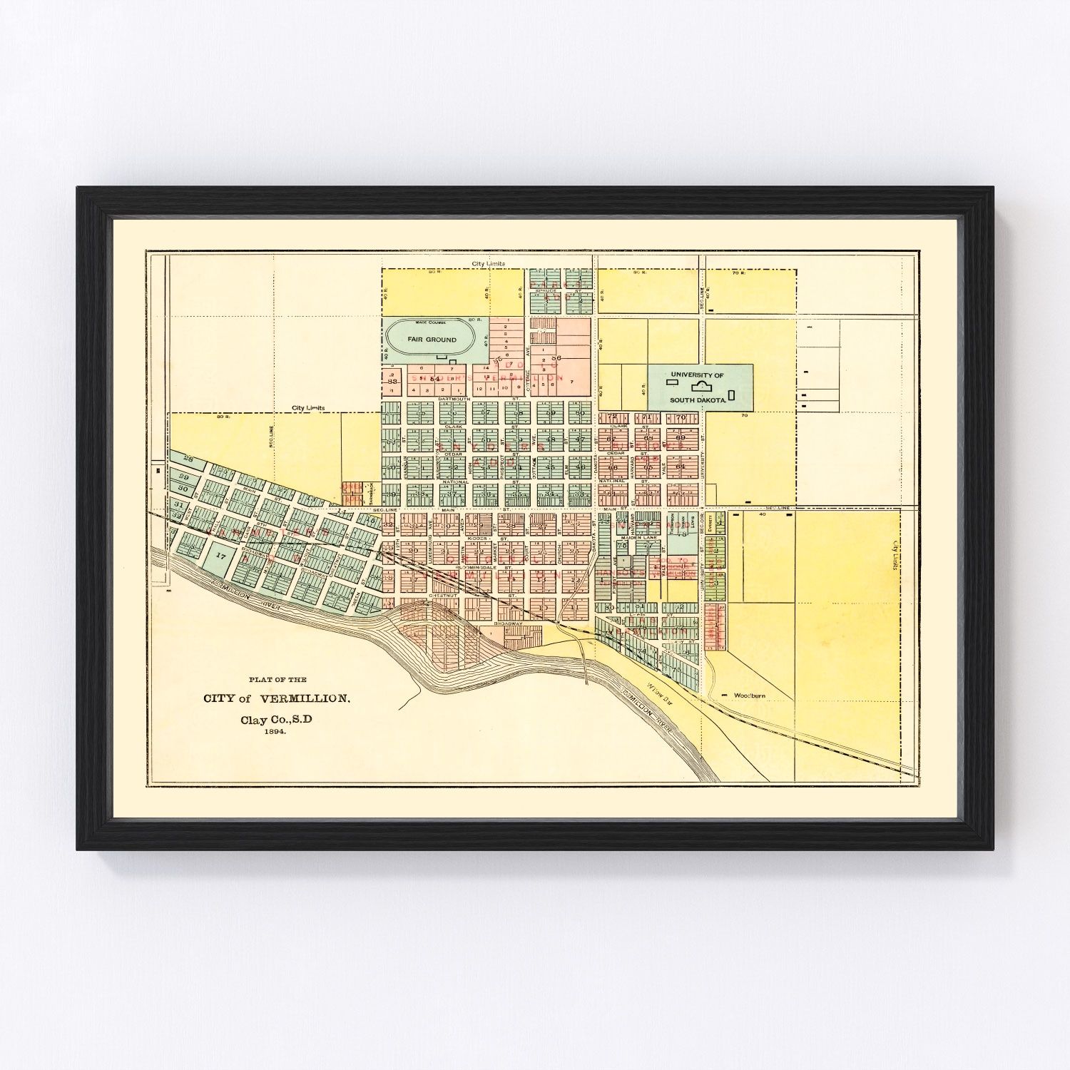 Vintage Map of Vermillion, South Dakota 1894
