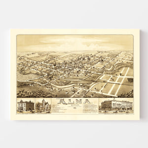 Vintage Map of Alma, Michigan 1885
