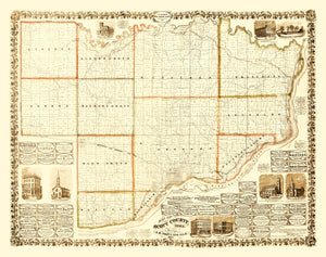 Vintage Map of Scott County, Iowa 1860