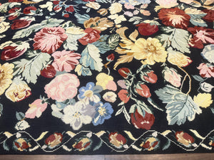 Palace Size Needlepoint Rug 12x18, Vintage Spanish Portuguese Carpet, Floral Design
