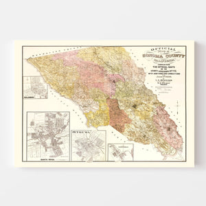 Vintage Map of Sonoma County, California 1900