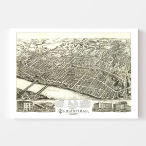 Vintage Map of Springfield, Massachusetts 1875