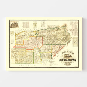 Vintage Map of Tehama County, California 1878