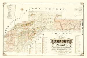 Vintage Map of Nevada County, California 1880