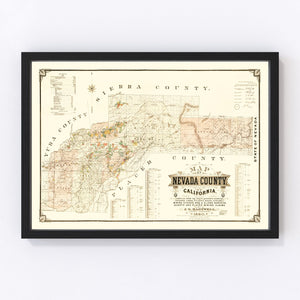 Vintage Map of Nevada County, California 1880