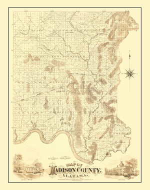 Vintage Map of Madison County, Alabama 1875