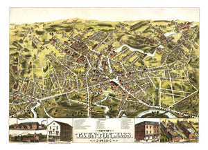 Vintage Map of Taunton, Massachusetts 1875