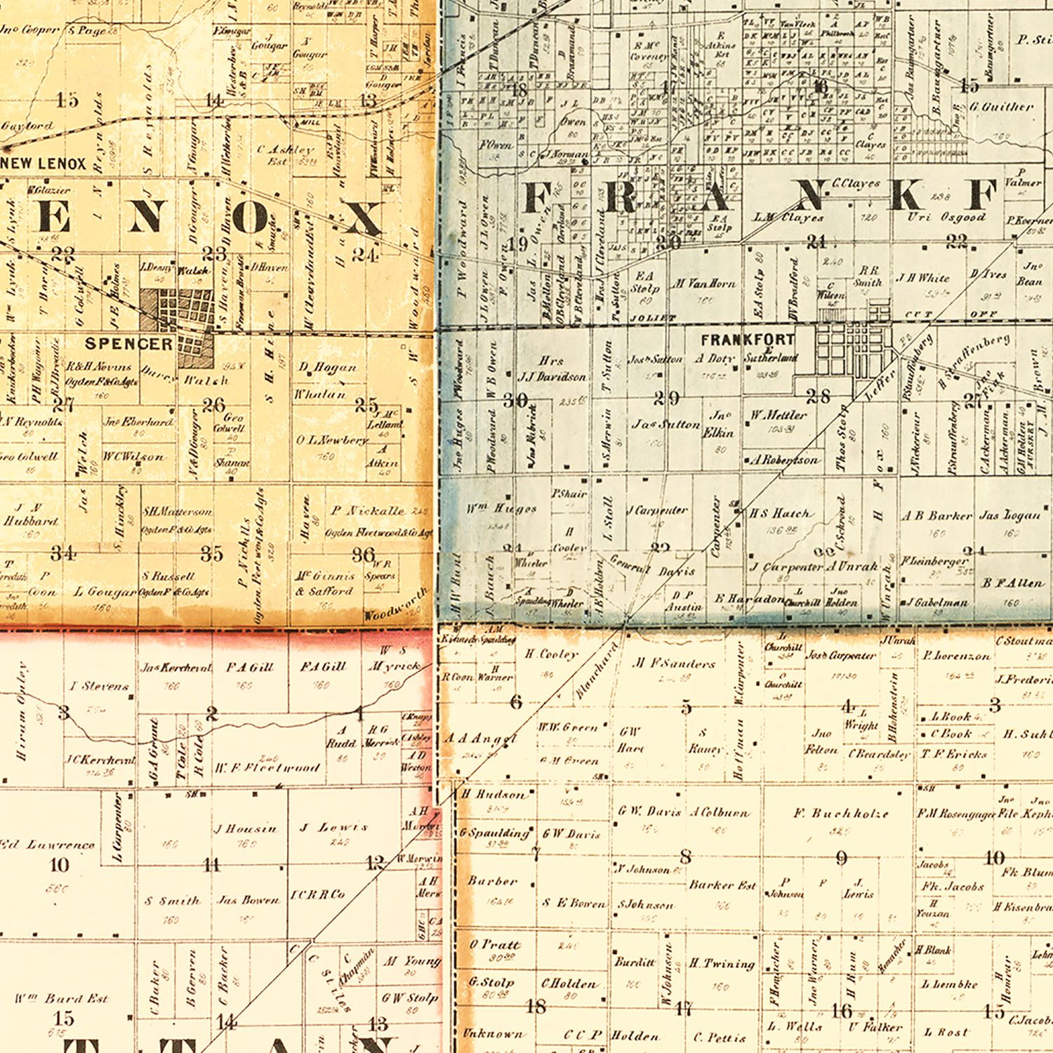 Vintage Map of Will County, Illinois 1864