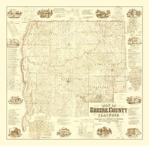 Vintage Map of Greene County, Illinois 1861