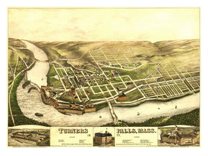 Vintage Map of Turners Falls, Massachusetts 1887