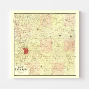 Vintage Map of Adams County, Illinois 1889