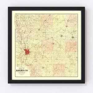 Vintage Map of Adams County, Illinois 1889