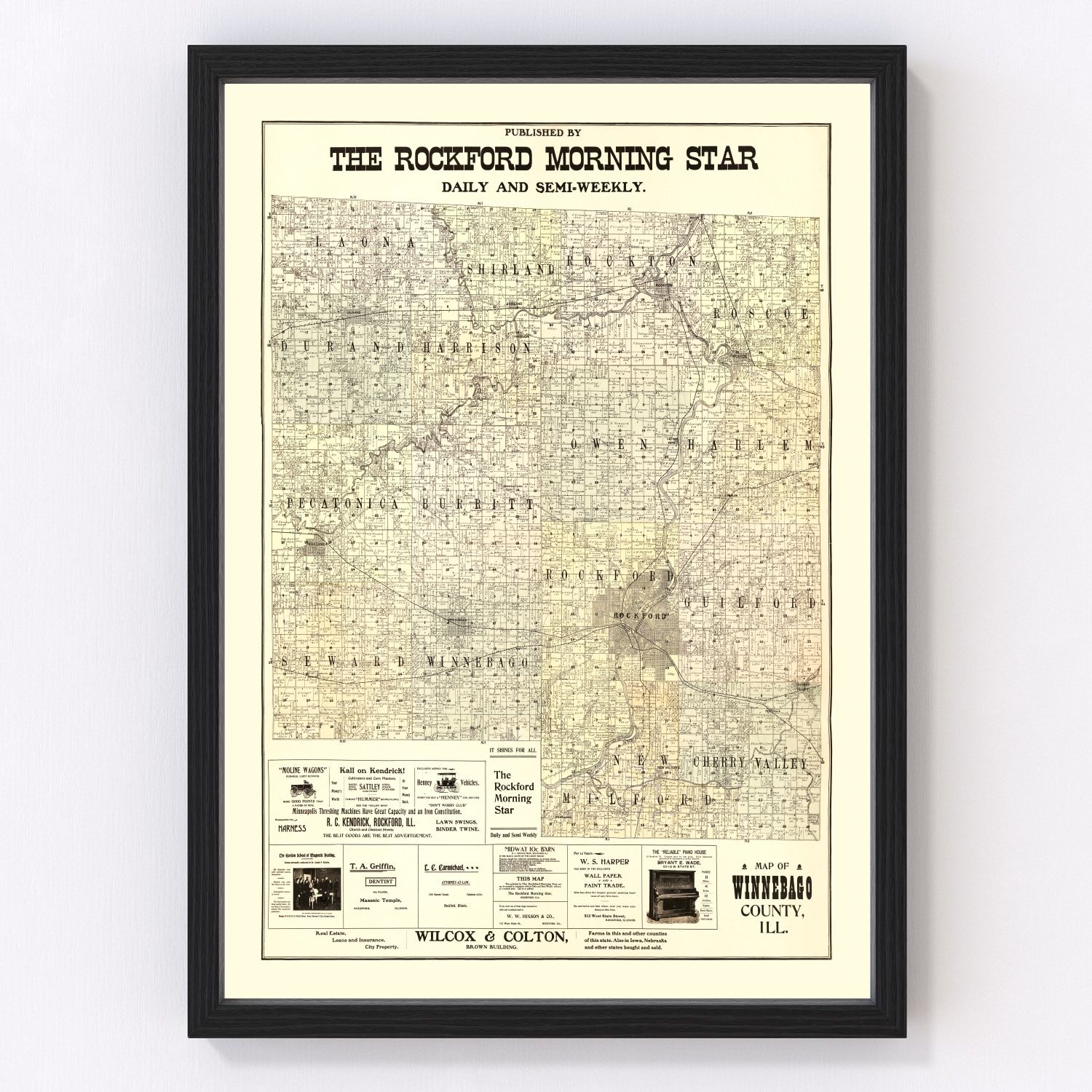 Vintage Map of Winnebago County, Illinois 1902