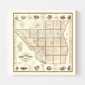 Vintage Map of Pike County, Illinois 1860