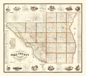 Vintage Map of Pike County, Illinois 1860