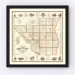 Vintage Map of Pike County, Illinois 1860