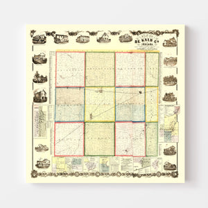 Vintage Map of Dekalb County, Indiana 1863