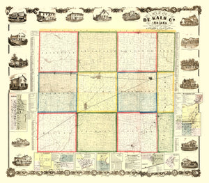 Vintage Map of Dekalb County, Indiana 1863