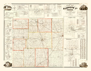 Vintage Map of Randolph County, Indiana 1865